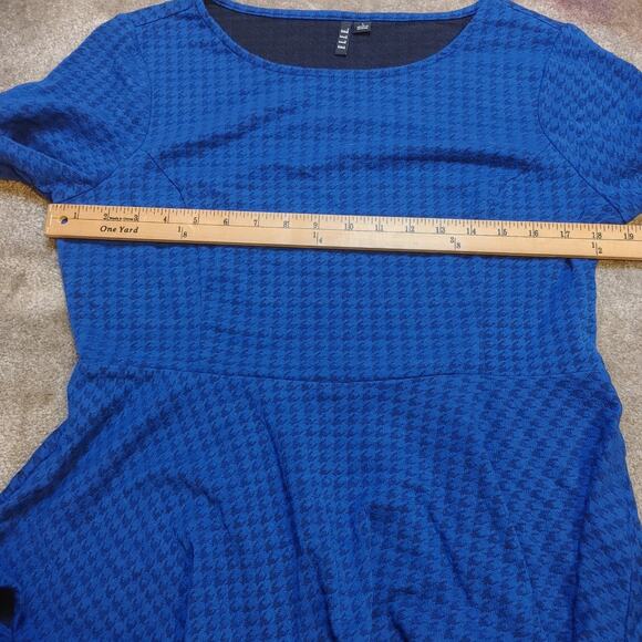 Elle Size Large L Blue Black Houndstooth Peplum Career Business Top Rayon Poly - Picture 5 of 9